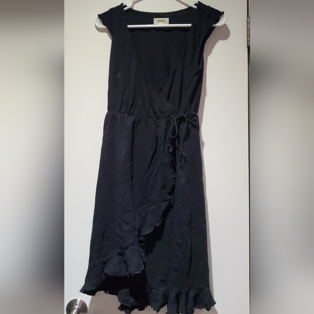 Pact Black Easy Slub Wrap Dress